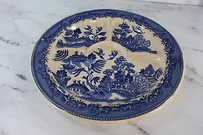 Vintage  Rare Moriyama Occupied Japan Blue Willow Grill Plate 10in D • $34.99