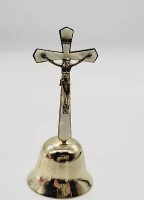 Vintage Hand Bell With Cross Pearlized Gold Tone GiftCraft • $18.67