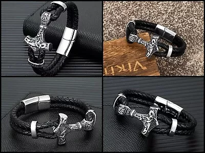 Mens Viking Mjolnir Bracelet Thor's Hammer Wristband Made To Measure • £13.50