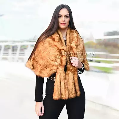 Knit Mink Fur Shawl In Golden • $390.90