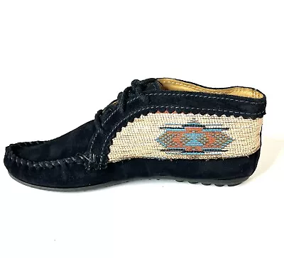 Minnetonka Womens El Paso Ankle Boot #570 Black Suede Aztec Moccasins Sz 7 EUC • $25