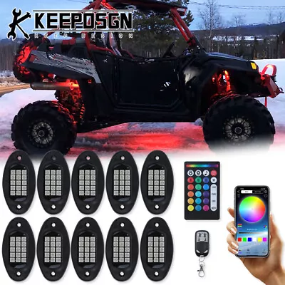 ATV UTV Offroad 10 Pod 150 LED Rock Light RGB Bluetooth Remote For Polaris RZR • $59.99