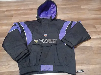 Vintage 90's Starter Pro Line Minnesota Vikings Puffer Jacket Unisex Size Large • $100