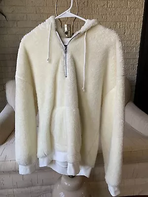 Pacsun White Faux Fur Hoodie Mens Size Small Cozy Casual Hooded Pockets • $12.97