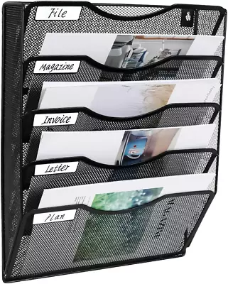 Easypag Hanging Wall File Organizer 5 Pocket Mesh Office Mail Paper Organization • $32.80