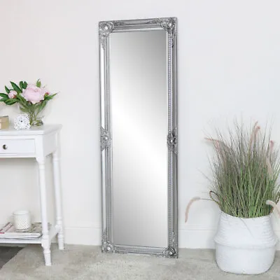 Tall Slim Silver Wall Mirror Shabby Vintage Chic French Ornate Bedroom Hallway • £59.95