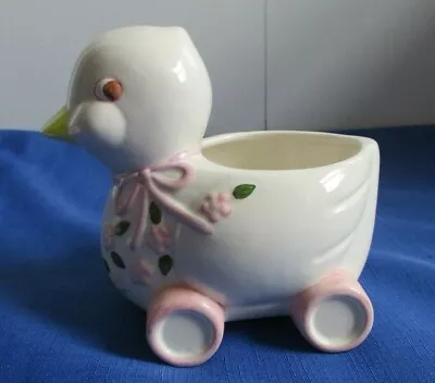 NEW Rare Vintage Ceramic Baby Planter My-Neil Duck Rollers Pink Bow China 1970's • $19.99