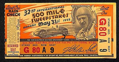 1948 Indy 500 Ticket / IMS 500 Mile Sweepstakes Ticket Stub Seat 9 VGC • $84.99