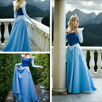 Sleeping Beauty Aurora Blue Satin Princess Dress Cosplay Costume  • $38.96