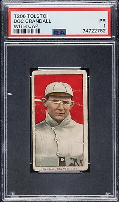 1909-1911 T206 Tolstoi Back - Doc Crandall With Cap - New York Giants - PSA 1 • $149