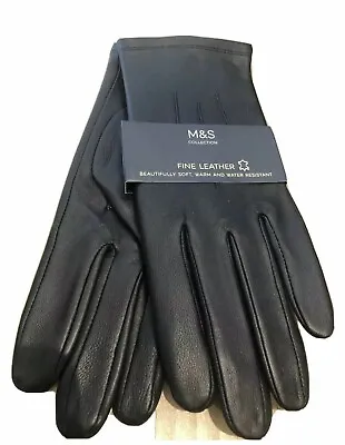 M&S Ladies BLACK Fine Soft Real Leather Winter Casual Warm Gloves MEDIUM NEW • £15.50