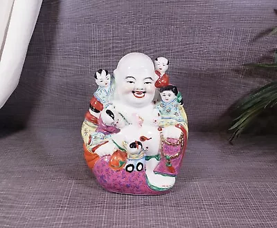 Vintage Laughing Buddha Chinese Famille Rose Porcelain With Children Statue 7” • £72.65