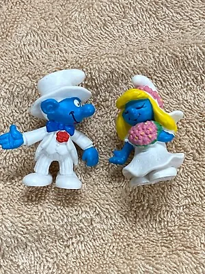 Vintage Smurfs 1991 Bride Smurfette Groom Smurf Wedding Toy Figures RARE • $27