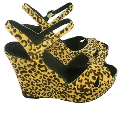 Matiko LYNN Leopard Tiger Tan Wedge Platform Peep Toe High Heels Pumps Shoes 7.5 • $29.74