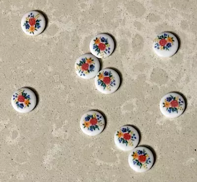 $3.29 • Buy Vintage 10 Mm Round Flower Porcelain Ceramic Cabochons Qty 10 For Jewelry Making