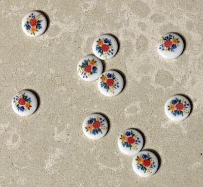 Vintage 10 Mm Round Flower Porcelain Ceramic Cabochons Qty 10 For Jewelry Making • $3.29