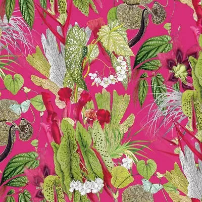 Italian Soft Plush Velvet Digital Fabric Exotic Floral Flowers Cerise 150cm W • £6.25