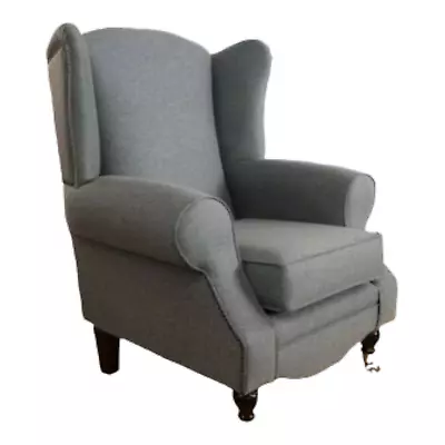 Accent Queen Anne Wing Back Cottage Fireside Chair -  Grey Herringbone Fabric  • £479