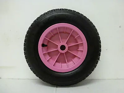 PINK Wheelbarrow  Launching Trolley Wheel Pneumatic 14  With 1/2  Reducer Bushes • £11.99