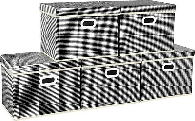 5 PACK Extra Large Fabric Foldable Storage Box With Lid 44 X 30 X 29 Cm TYEERS • £29.99