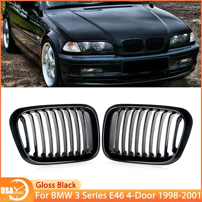 For 1998-2001 BMW E46 4Door 328i 325i 330i Front Kidney Grill Grille Gloss Black • $25.59