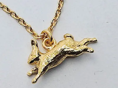 Alex Monroe LEAPING RABBIT Necklace Tiny Bunny Yellow Gold Plated Silver NEW • $203.31