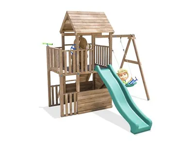 £759.99 • Buy Wooden Climbing Frame Swing Set Childrens Outdoor Play Green Slide BalconyFort