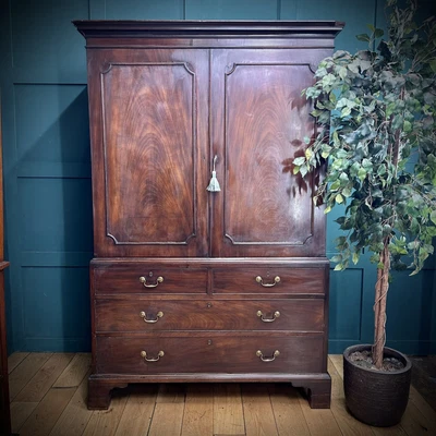 £695 • Buy Antique Mahogany Linen Press / Large Victorian Cabinet / Storage Cupboard