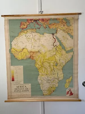 Vintage Pull Down School Map 13A1 Africa Density Of Population • $50