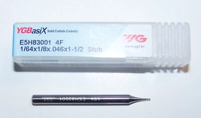 $5.75 • Buy 1/64  (.0156 ) Carbide End Mill 4 Flute Stub Yg1 E5h83001