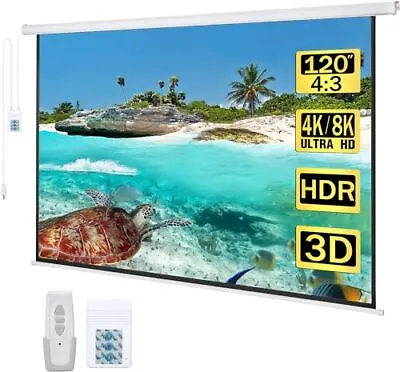  120  Motorized Projector Screen Electric Diagonal Automatic 120 (4:3) White • $281.23