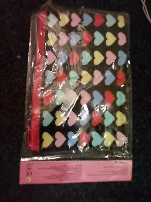 Kids Make-up Bag Pencil Case Hot Pink Zip Multi-coloured Hearts Dark Background • £2.50