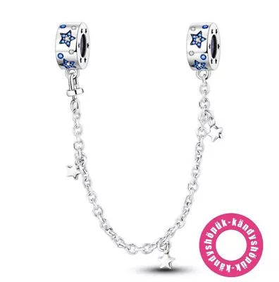 Sparkling Blue Stars Safety Chain Charm Bead For Bracelet S925 Sterling Silver • £10.99
