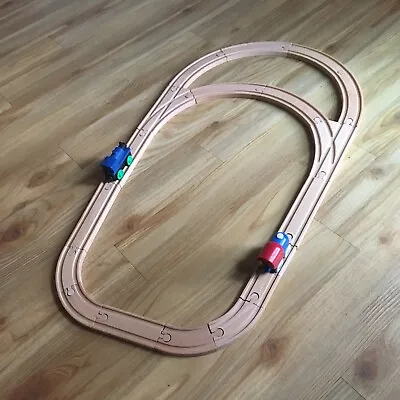 Wooden Train Track Rail Set Railway Kid Toy 2 Trains Fits Elc IKEA Etc • £12.50