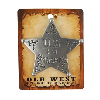 US Marshal Badge Old West Replica Antique Silver 5 Pointed Star Made In USA • $14.95