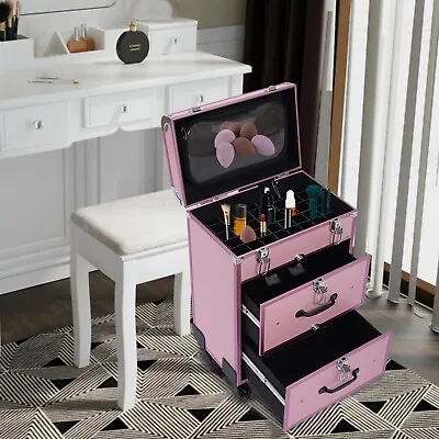 Rolling Makeup Train Case Cosmetic Professional Trolley Makeup Storage Organizer • $79.83