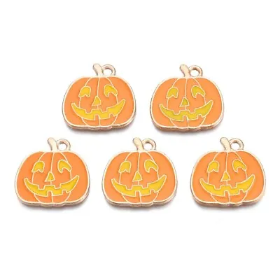 Enamel Pumpkin Charms Orange Enamel And Gold Charm 20mm Halloween Charm • £3.23