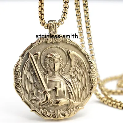 New Mens Catholic Christian Saint St Michael Medal Medallion Pendant Necklace • $18.99