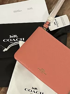 NEW Coach Peach Pink Zip Purse Wristlet Strap W Receipt Dust Bag BNWT • £25