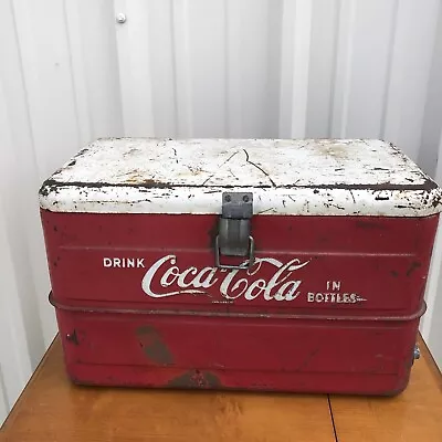1950's VINTAGE  Drink COCA COLA” COOLER White Lid Single Latch 20”x12”x10” • $315