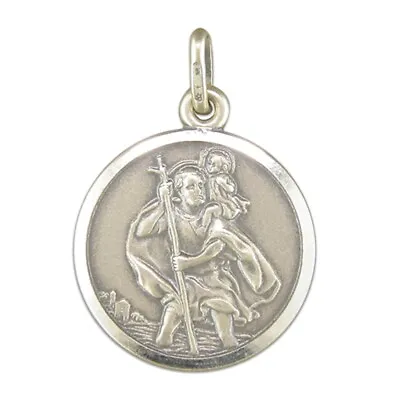 Men's Sterling Silver Medium Antique Finish St Christopher Pendant • £47.38
