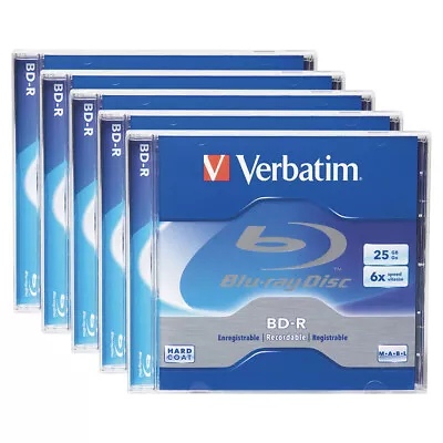 5PK Verbatim BD-R 25GB 6x Speed Recordable Blank Disc Data Storage W/ Jewel Case • $21