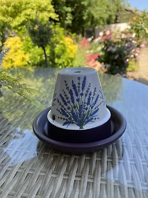 Flower Pot Ashtray - Incense Stick Pot - 13cm Lavender Decal Pale Grey Lavender • £14.99