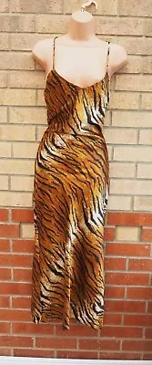 £29.99 • Buy Topshop Gold Zebra Animal Print Satin Cowl Back Shift Midi Party Cami Dress 6 Xs