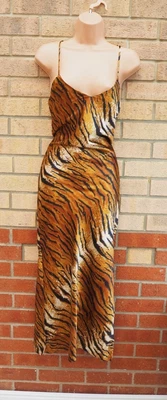 £29.99 • Buy Topshop Gold Zebra Animal Print Satin Cowl Back Shift Midi Party Cami Dress 6 Xs