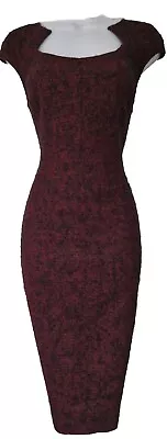 Womens Lk Bennett Burgundy Herringbone Tweed Wool Mohair Formal Bodycon Dress 10 • £47.99