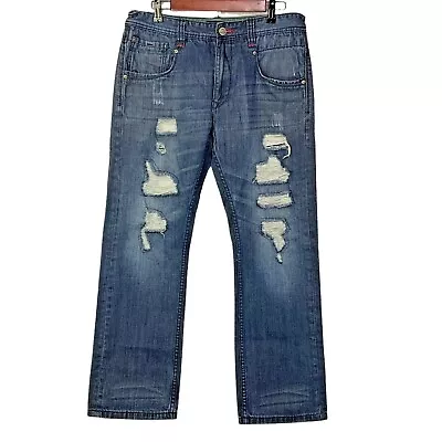 Victorious Distressed Men's 32x30 Jeans Medium Blue Denim Pants Straight Leg  • $14.99