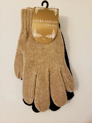 NEW Laura Ashley Velour Winter Gloves Two Pair Tan & Black One Size  • £12.54