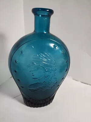 Vintage Cobalt Blue Lestoil LADY LIBERTY &Stars /Columbia  9  Glass Flask Bottle • $9.75