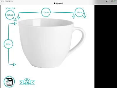  Six White  Cappuccino Cups And Saucers Set Coffee Tea Porcelain 320ml (11oz)  • £13.99